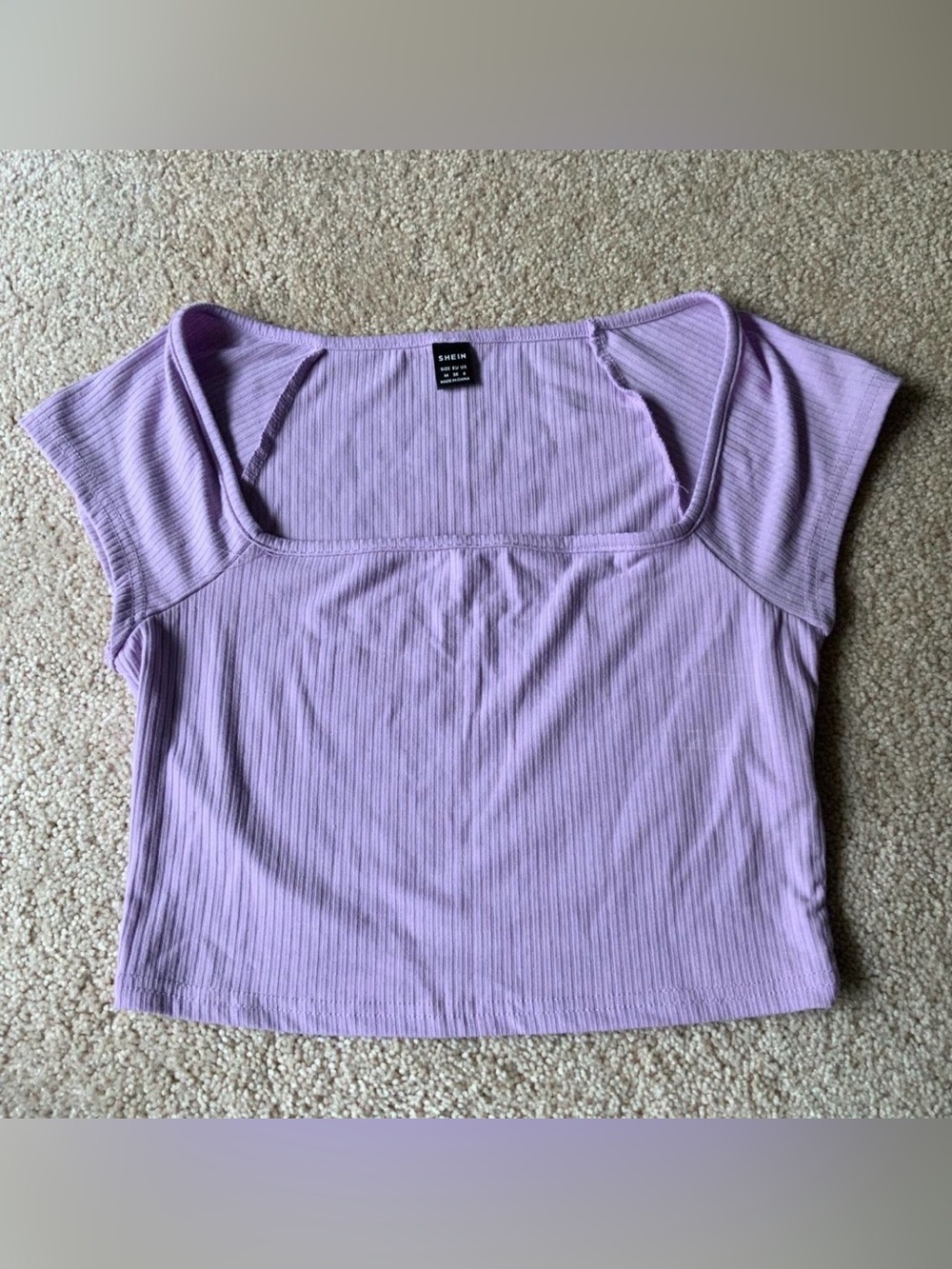 SHEIN Lilac Ribbed Square Neck Crop Top